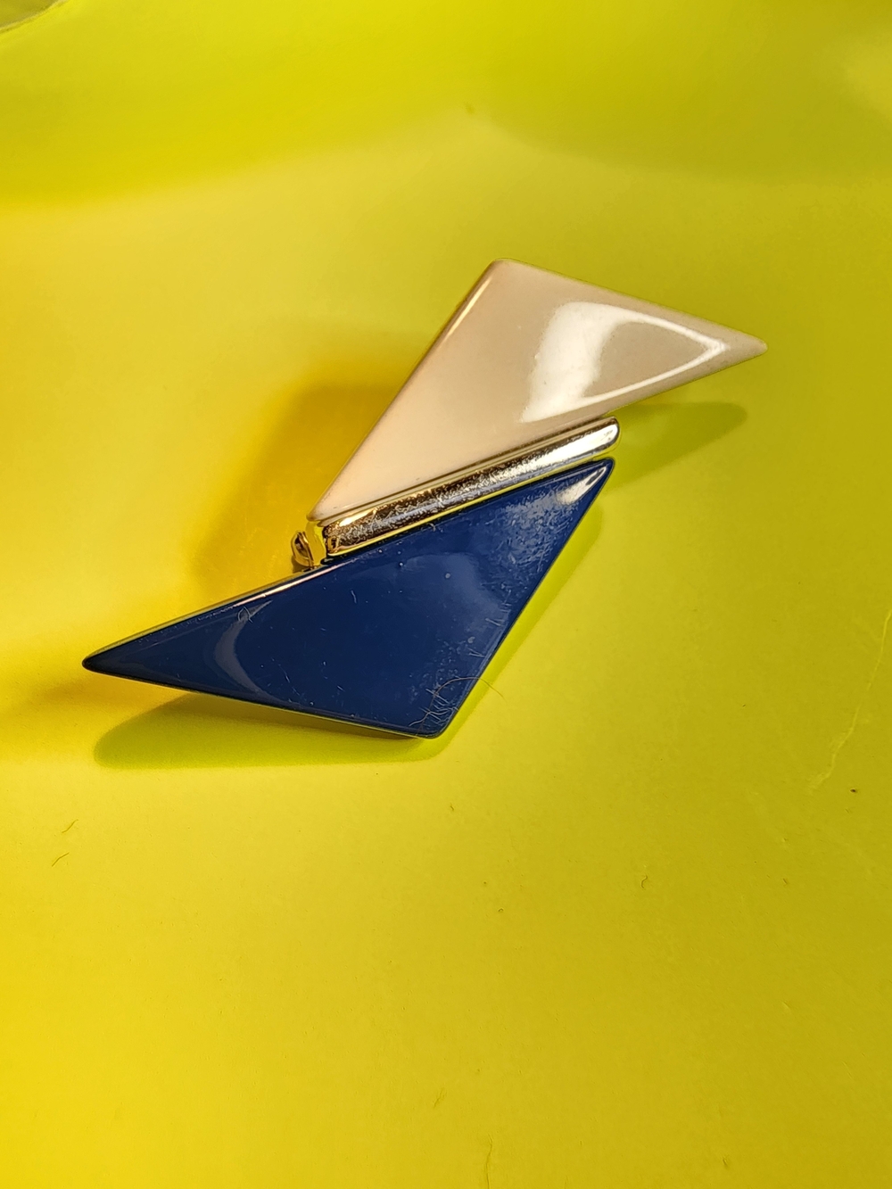 Geometric Blue and White Enamel Brooch - 1980's Art Deco